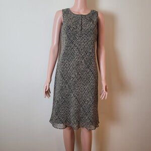Ann Taylor Loft dress 8P Petites tan black Overlay Sleeveless sheer lined career
